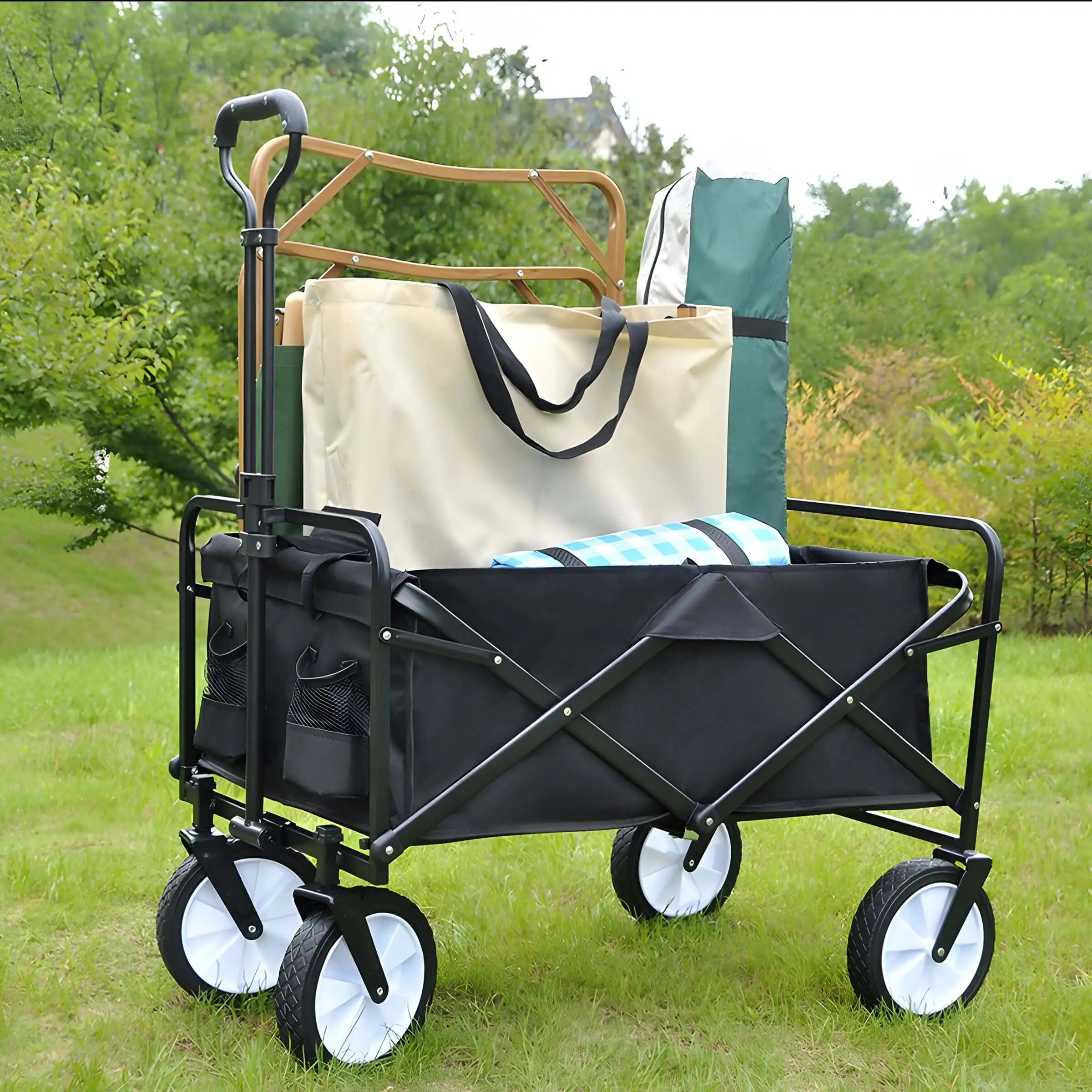 Outdoor Camping Cart, Household Shopping Cart, Folding Pull Cart, Portable Camping Trailer, Reinforced Camp Cart Wholesale