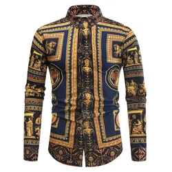 New Men's Luxury Printed Design Tops Fashion Floral Patterns Long Sleeve Shirts Casual Men's Retro Clothing Shirt 2024