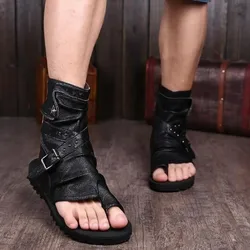 Plus Size 38-46 Men Sandals Gladiators White Black Genuine Leather Rivets Slipper Summer Booties