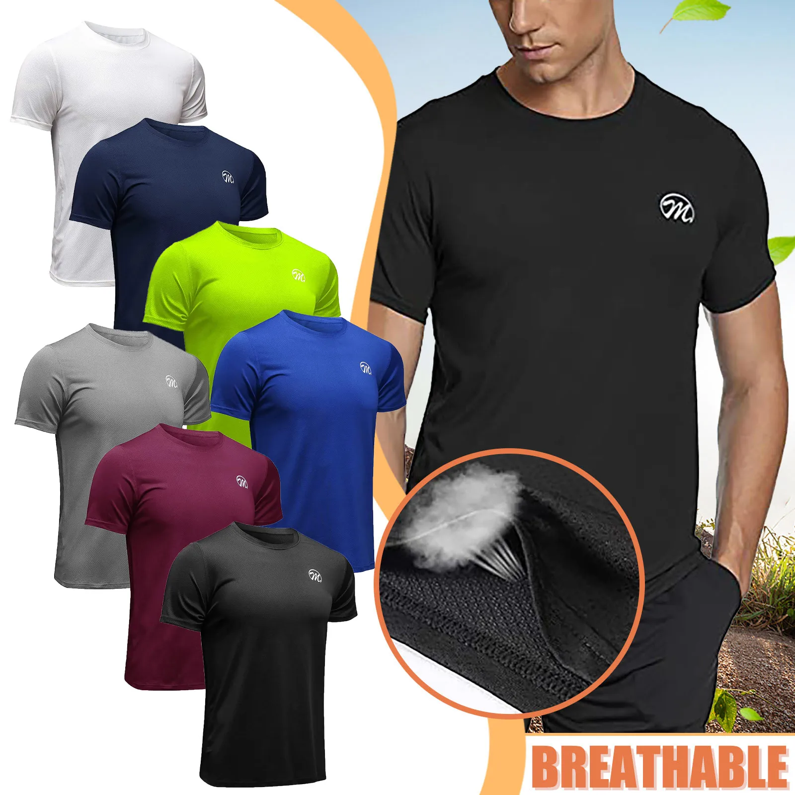 Breathable T Shirt Men Fitness Quick Dry Top Outdoor Breathable T Shirt Sport Casual Short Sleeve Round Neck Tee Fashion 2026 T1