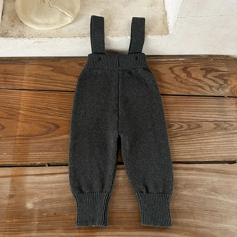 2024 New Autumn Newborn Baby Boys Girls Solid Color Knitting Pants Infant Baby Knitted Jumpsuit Overalls Children Trousers