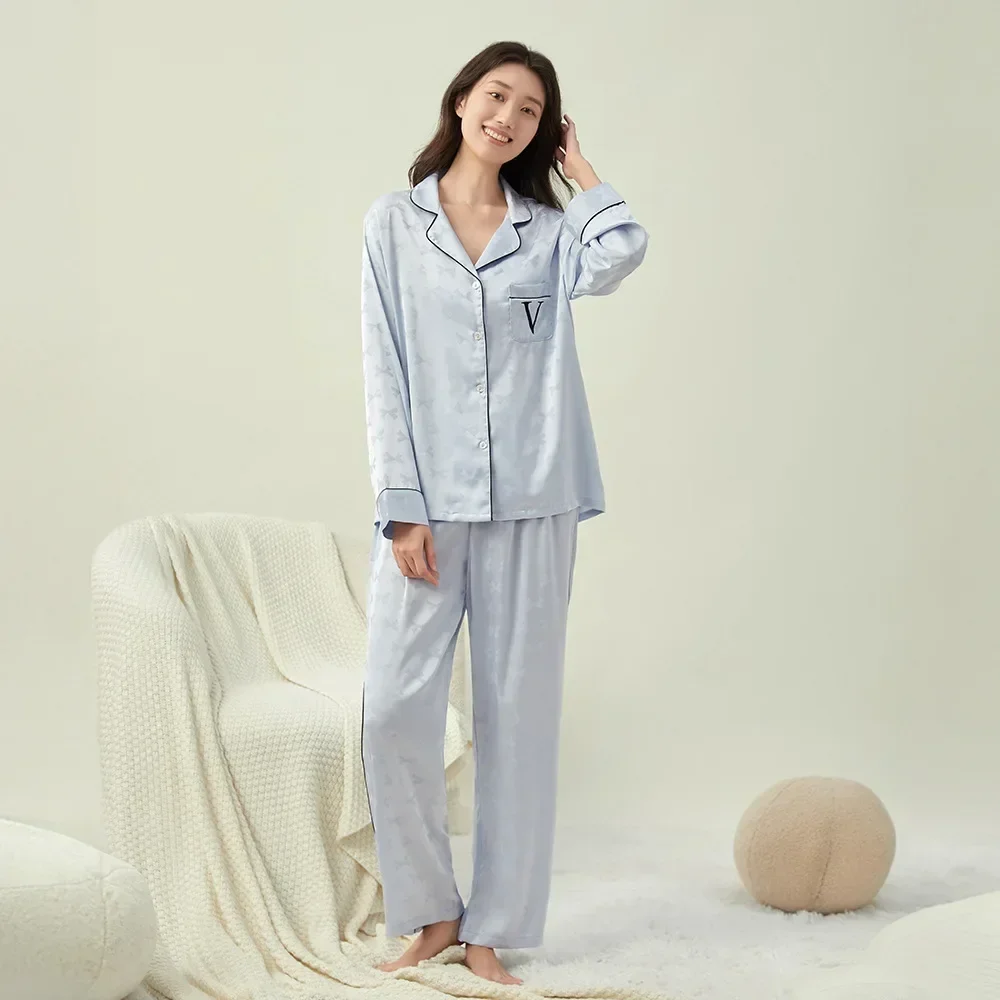 2024 spring and autumn new jacquard bow pajamas women's Пижама Internet celebrity bow loungewear