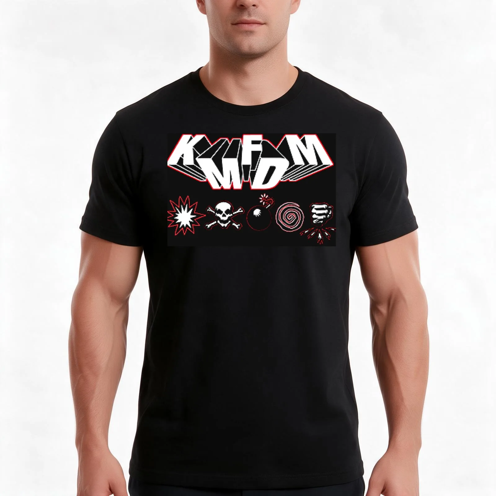 kmfdm logo T-Shirt, Summer Casual Cotton Tee, Oversized Streetwear Tops, Vintage Graphic Print, Loose Fit Short Sleeve