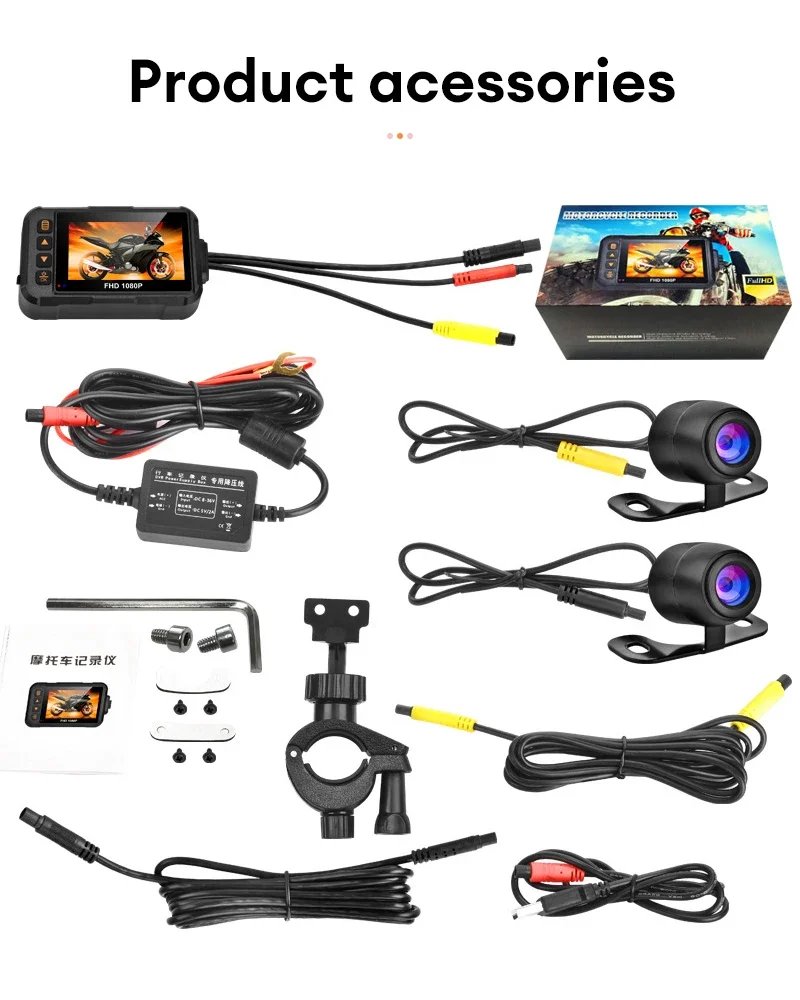 3 Zoll Motorrad-Dashcam Wasserdichte Motorradkamera DVR Vorne 720P & Hinten 480P Kamera Video-Loop-Recorder Schwarz Nachtsicht – Detail 14