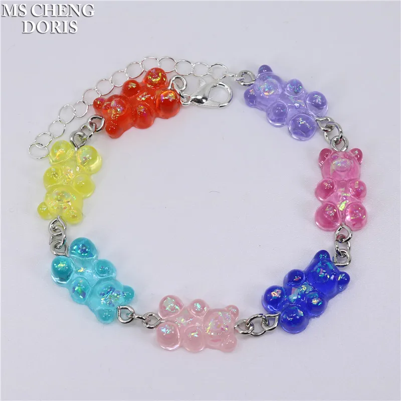 Cute Resin Gummy Bear Chain Anklet Candy Color Chain Foot Chain Jewelry for Women&Girl Daily Jewelry Party Gifts