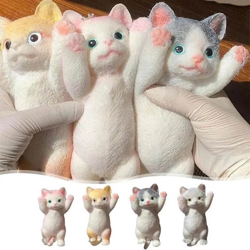 Cartoon Flocking Cat Soothing Decompression Toy Funny Cute Cat Shaped Ball Hand Squeeze Toy for Kids Adult Relaxing Finger Pinch