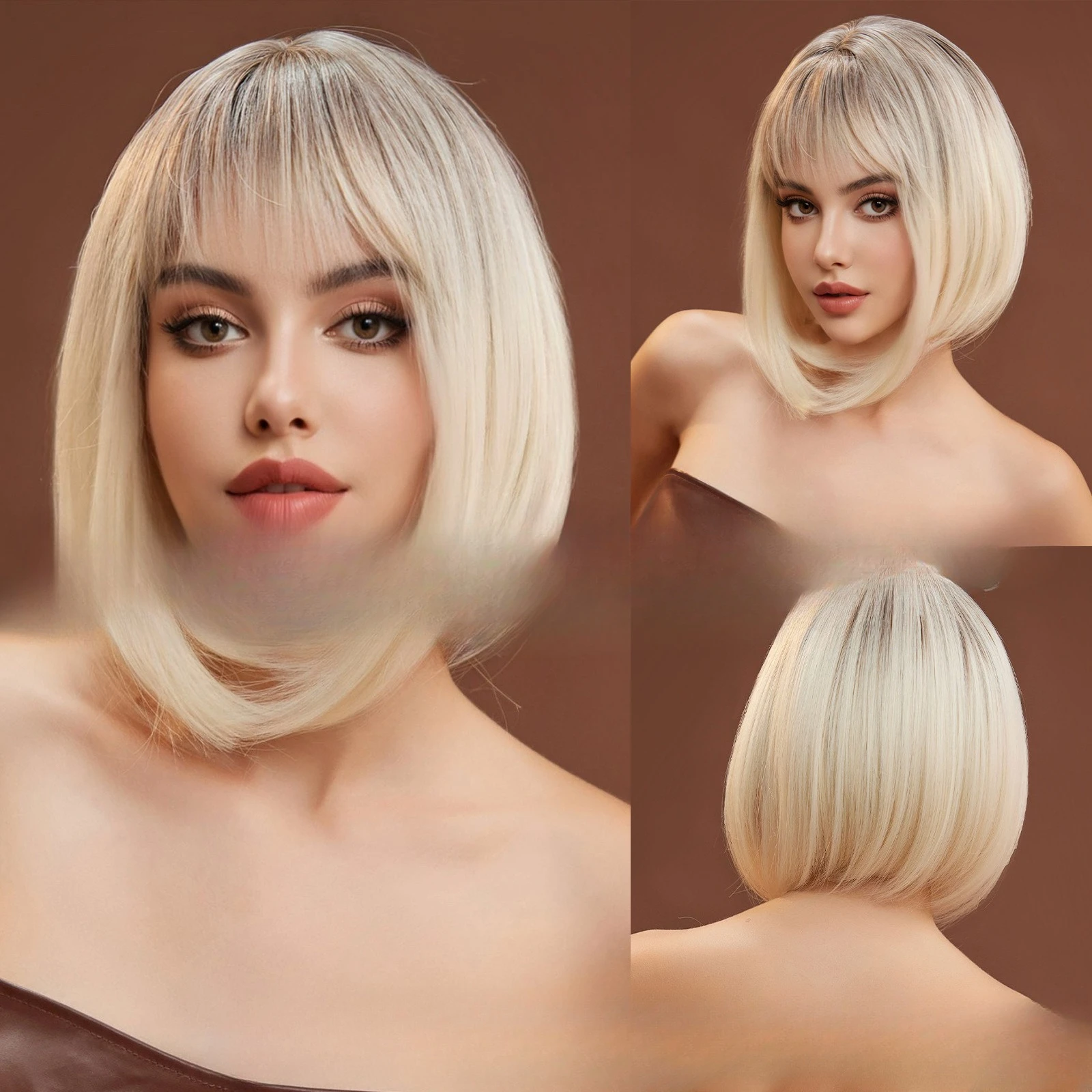 

Popular European and American wigs Qi bangs platinum Bobo head bobo short hair high temperature silk Xuchang wigs wigs