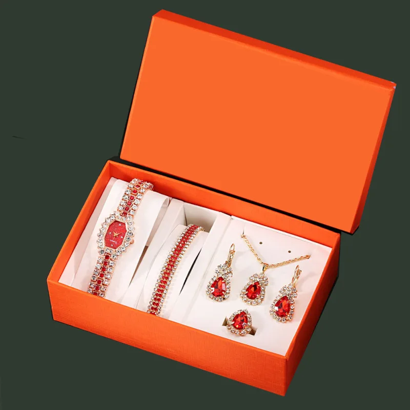 Conjunto de regalo de reloj de cuarzo para mujer, reloj de diamantes de lujo, pulsera de diamantes pequeños