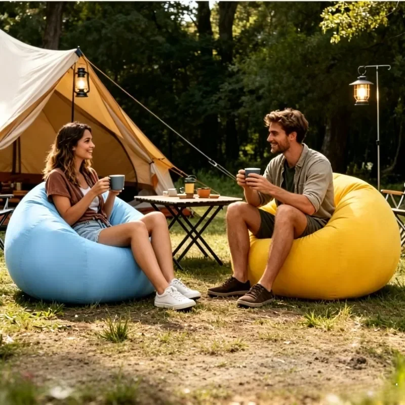 Inflatable Lazy Sofa Folding Portable Air Chair Flocking Surface Comfortable Lounge Seat for Living Room Outdoor Camping Beach