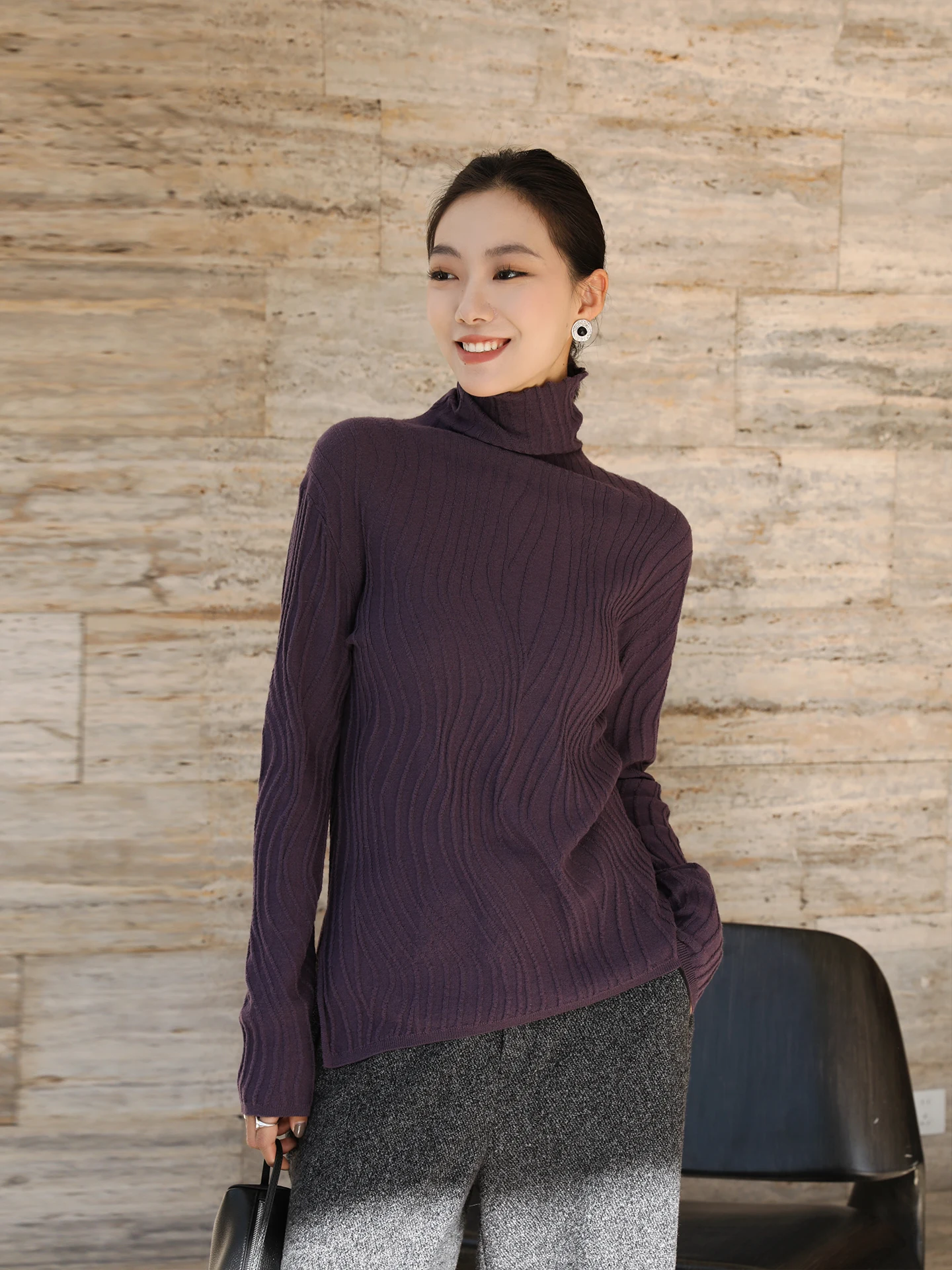 

Women's High Collar Long Sve Knitted Sweater Winter New Sle Slim Fit Warm Base Layer irt with Slit Faion Commute Sle