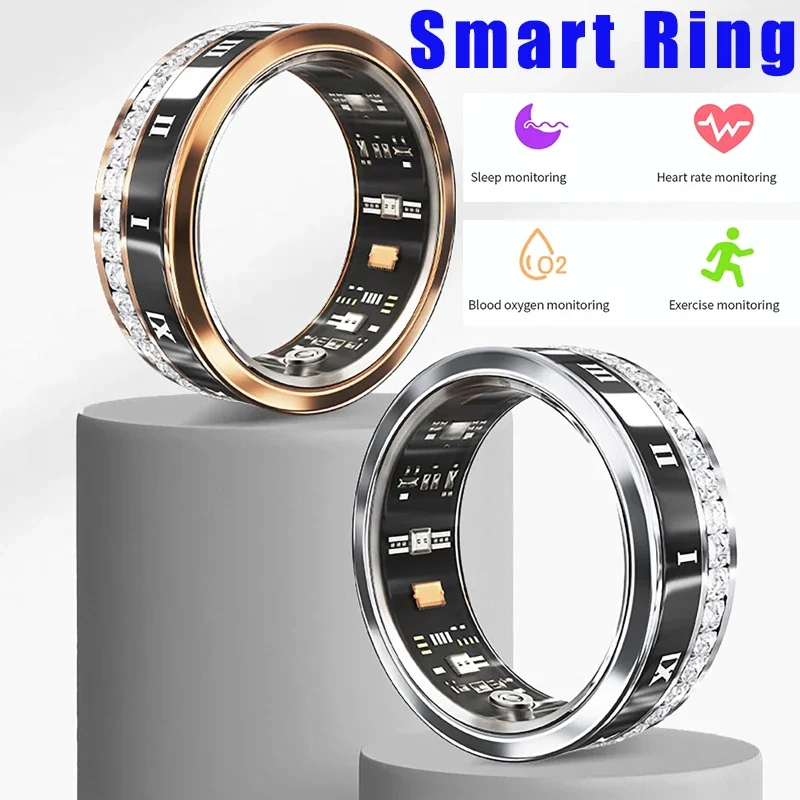 Diamond Smart Rings with Magnetic Fast Charging Blood Oxygen/Heart Rate/Sleep Monitoring,IP68 5ATM,Sports GPS Tracking rings