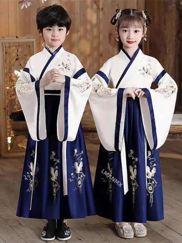 Hanfu-Costume Traditionnel de Style Chinois pour Garçon, Vêtement de Prairie, de Spectacle, Livreur, Primaire