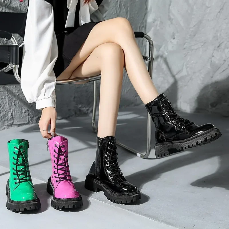 2024 Women Colorful Fashion Ankle Boots Gothic Platform Punk Winter Black High Heels Sexy Ladies Shoes Combat Boots for Women