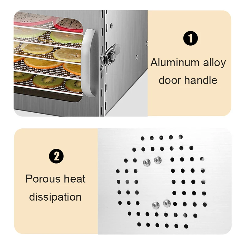 6/8 Schichten Edelstahl Lebensmittel Dehydrator digitale Temperatur regelung Obst Gemüse Luft trocknungs maschine Snacks Fleisch trockner eu