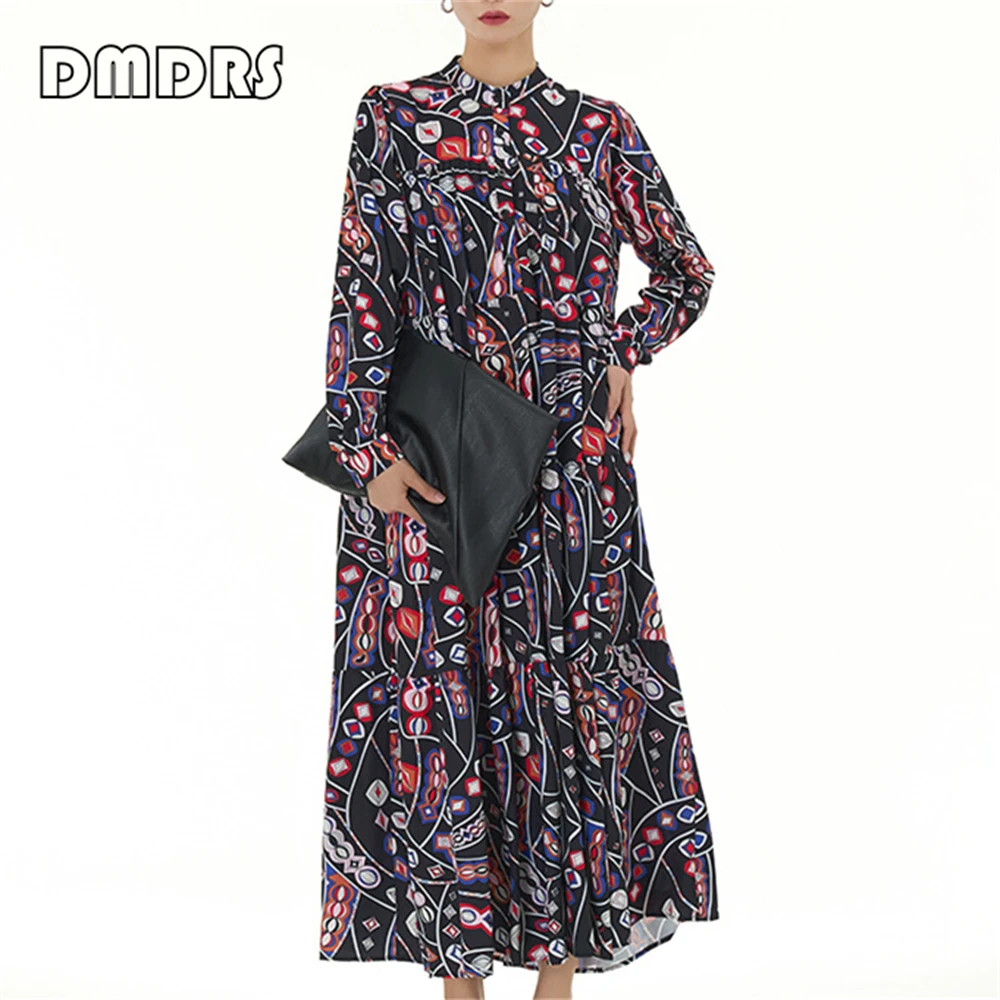 Breathable Summer Women's Bohemian Skirt Long Sleeves Printed High Quality 2024 Spring New Casual Dress For Women Oversized