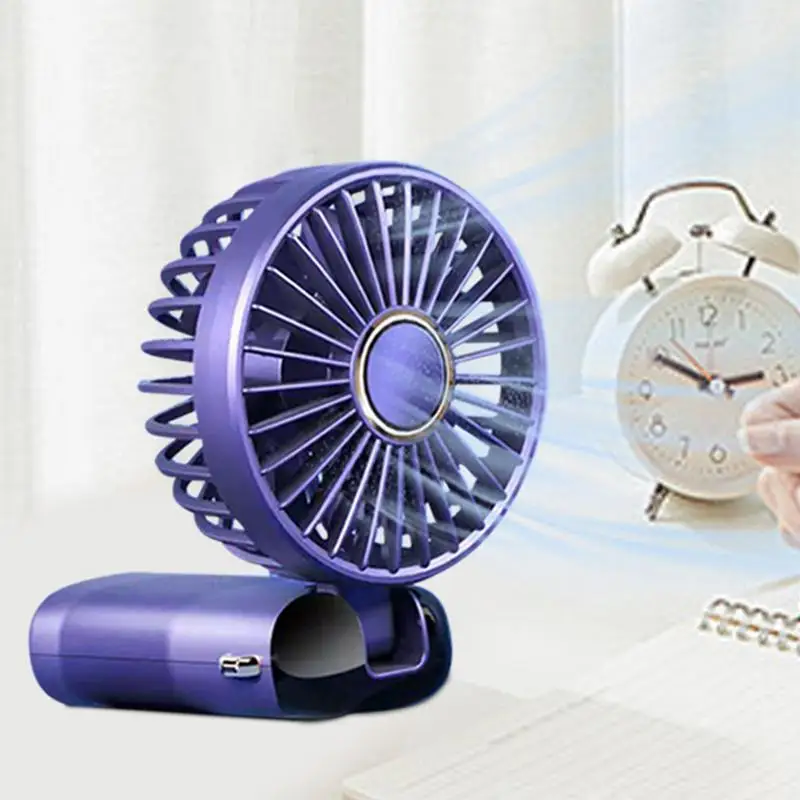 Ventilador portátil portátil com suporte do telefone, ventilador pessoal dobrável, display digital LED, ventilador recarregável USB, 5 velocidades
