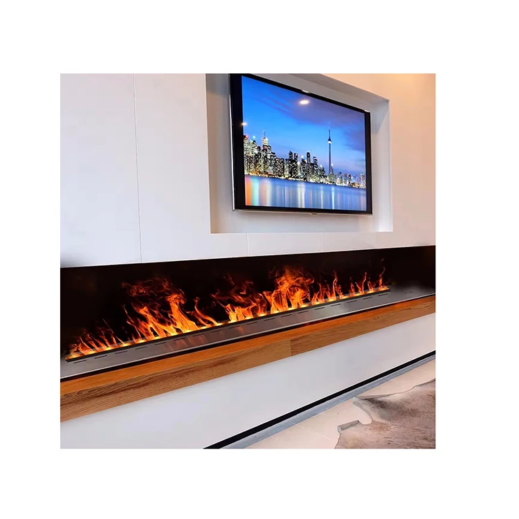 34 Inches Curve Panel Glass Black Insert 3D Flame LED Display Adjustable Thermostat Remote Control Built-In Household Electric