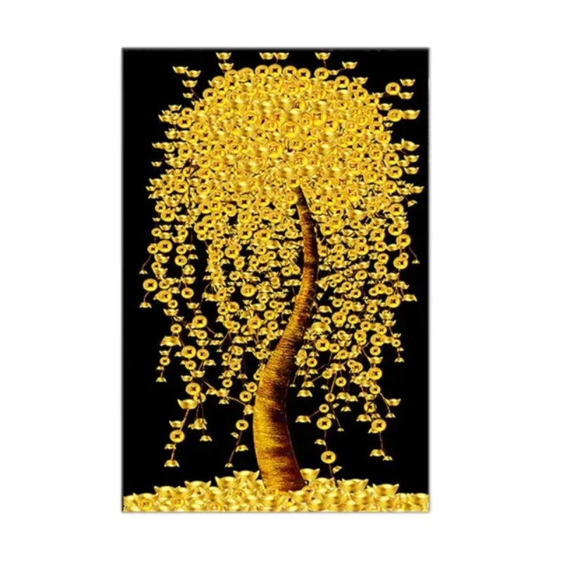 Golden Fortune Money Tree Canvas Schilderijen Moderne Luxe Wall Art Gouden Boom Landschap HD Print Poster Thuis Kamer Decoratie