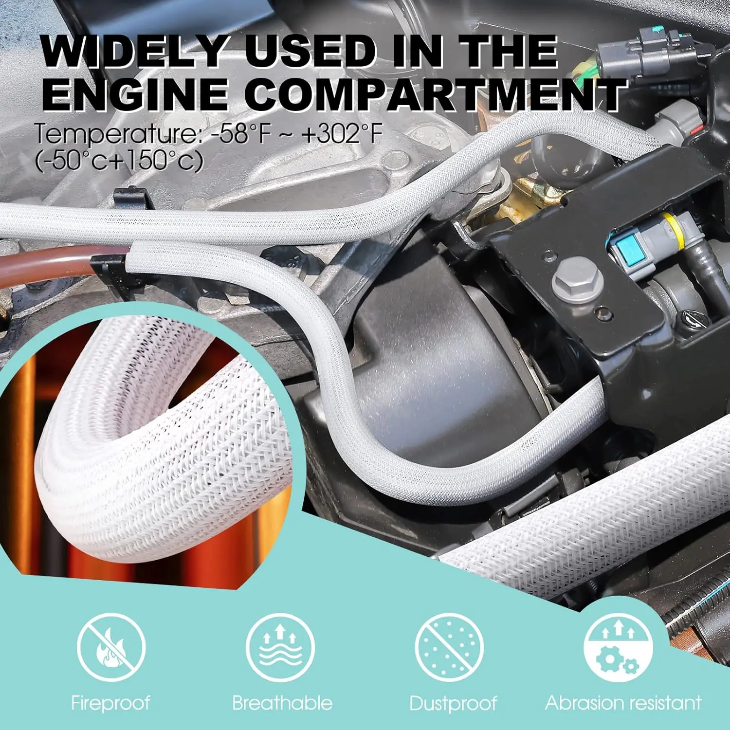 White Cable Sleeve, Cable Management, Desk Cord Cover Organizer Wire Hider for Computer TV Wire Loom Tubing