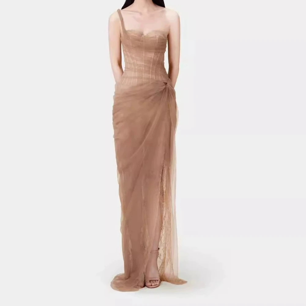 

2025 summer new pure sexy lace solid color one-shoulder dress small dress-GZXX677
