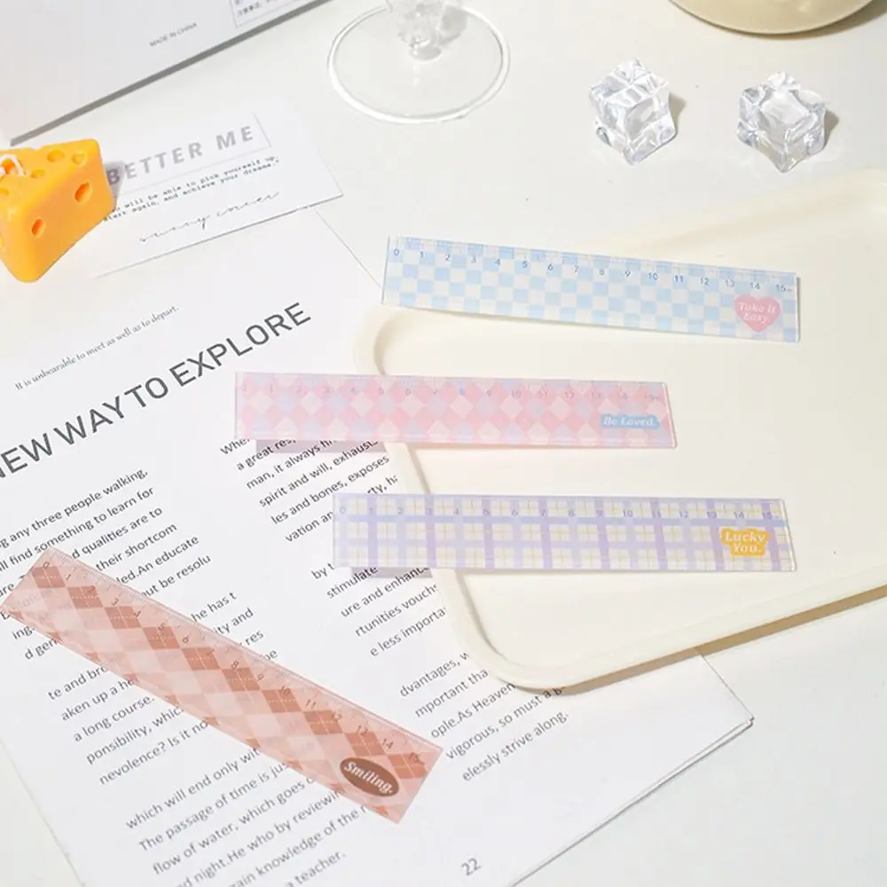 1 Pcs Checkerboard Straight Ruler Kawaii Stationery Office School Measuring Drawing Tools
