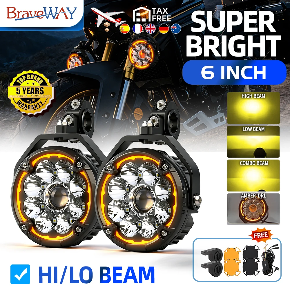 Braveway 6-Zoll-LED-Arbeitsscheinwerfer mit Fern- und Abblendlicht sowie Cut-Line-Fahrlampe für BMW R1200GS R1250GS F800 F850 F900 Motorrad SUV