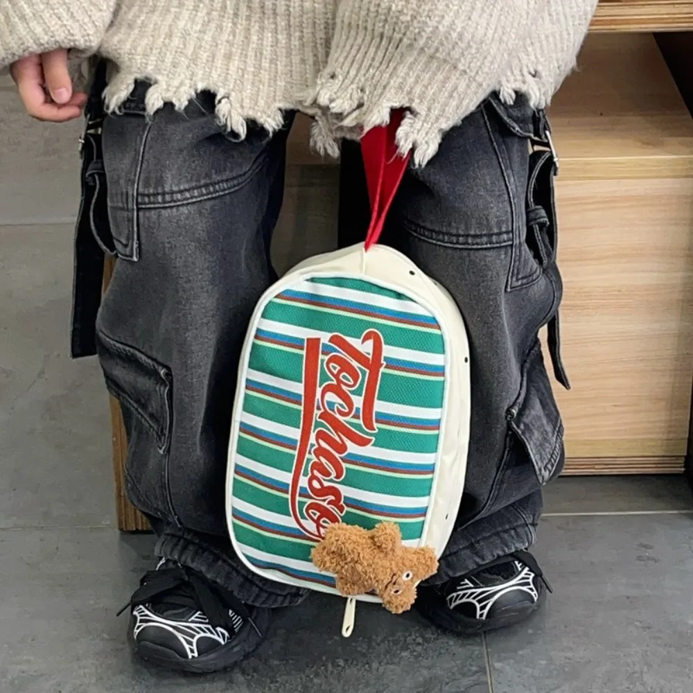 

Portable Preppy Style Stripes Handbag Bear Zipper Children Clutch Bag Letter Vintage Kids Coin Purse Girl