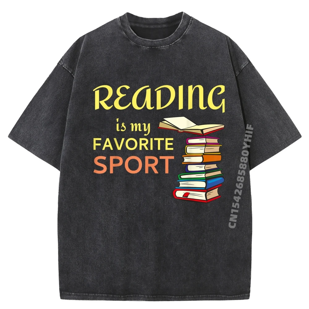 

Funny Reading Is My Favorite Sport For Book Lovers Graphic T Shirts Men's Clothing 2025 Retro Washed Tshirt