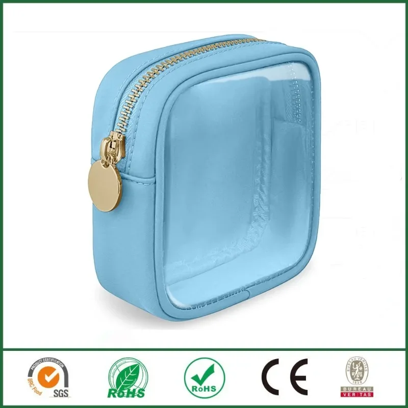 Mini borsa per organizer per trucco da viaggio trasparente Piccola borsa per trucco preppy carina Borsa per cosmetici con cerniera per articoli da