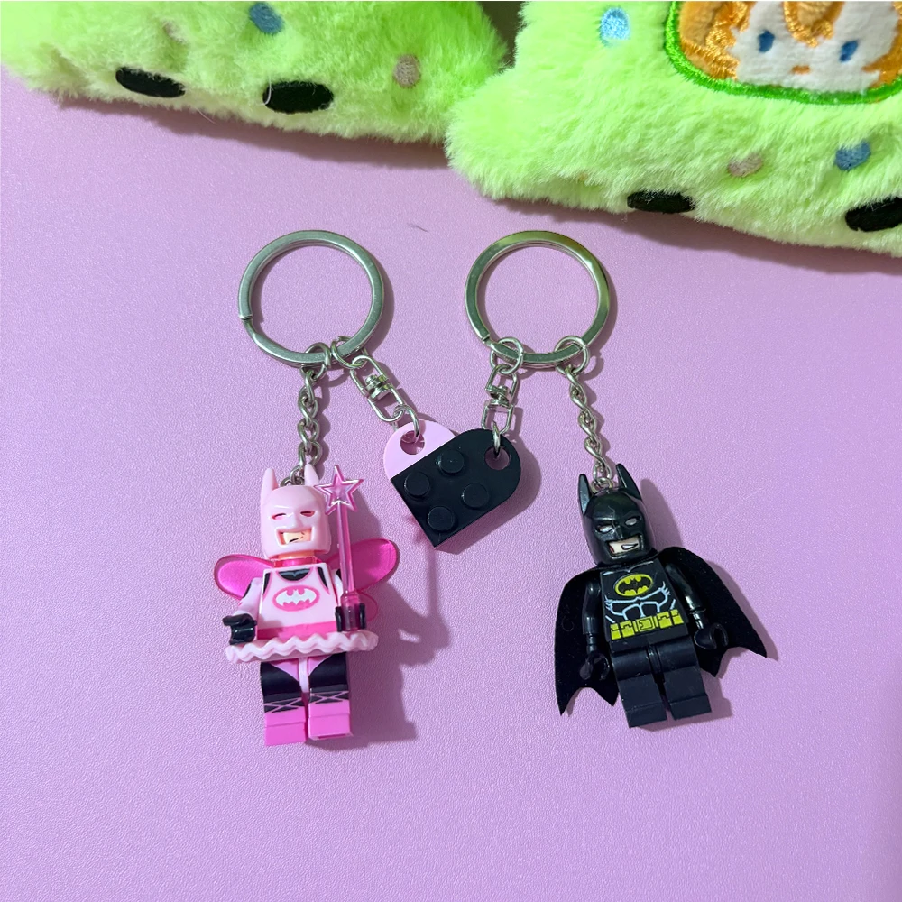2 PCS Handmade 3D Enchanted Pink Fairy And Gothic Bat Magnetic Keychains Charm Pendant for Backpack Couple Gift Cosplay Props