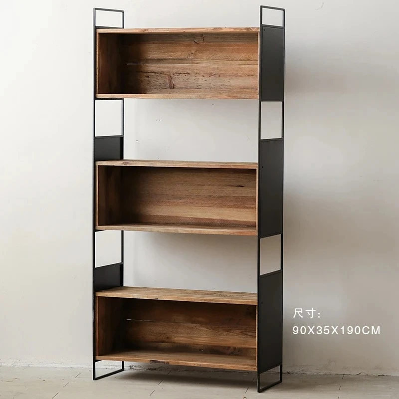 Nordic Antique Style Wrought Iron Bookcase Floor Industrial Style Display Stand