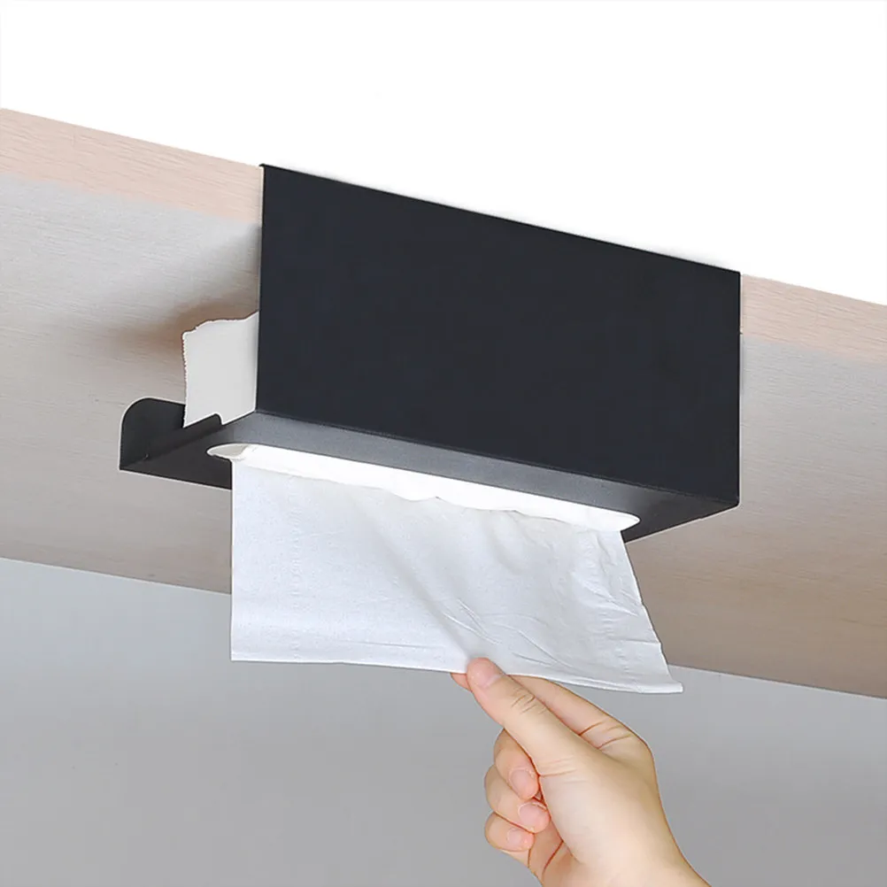 2Pcs No-Drill Wall Mount Tissue Holder Over Cabinet Door Space Saving Toilet Paper Dispenser for Bathroom Kitchen Home Use Black