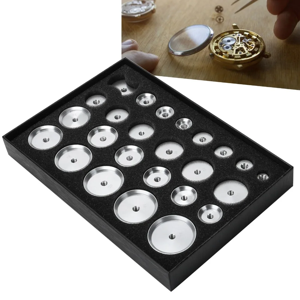 25Pcs Aluminum Alloy Watch Press Mold 25 Pieces Multi-size Watch Cover Die Universal Hard Mold Case Press Parts Watchmaker Use