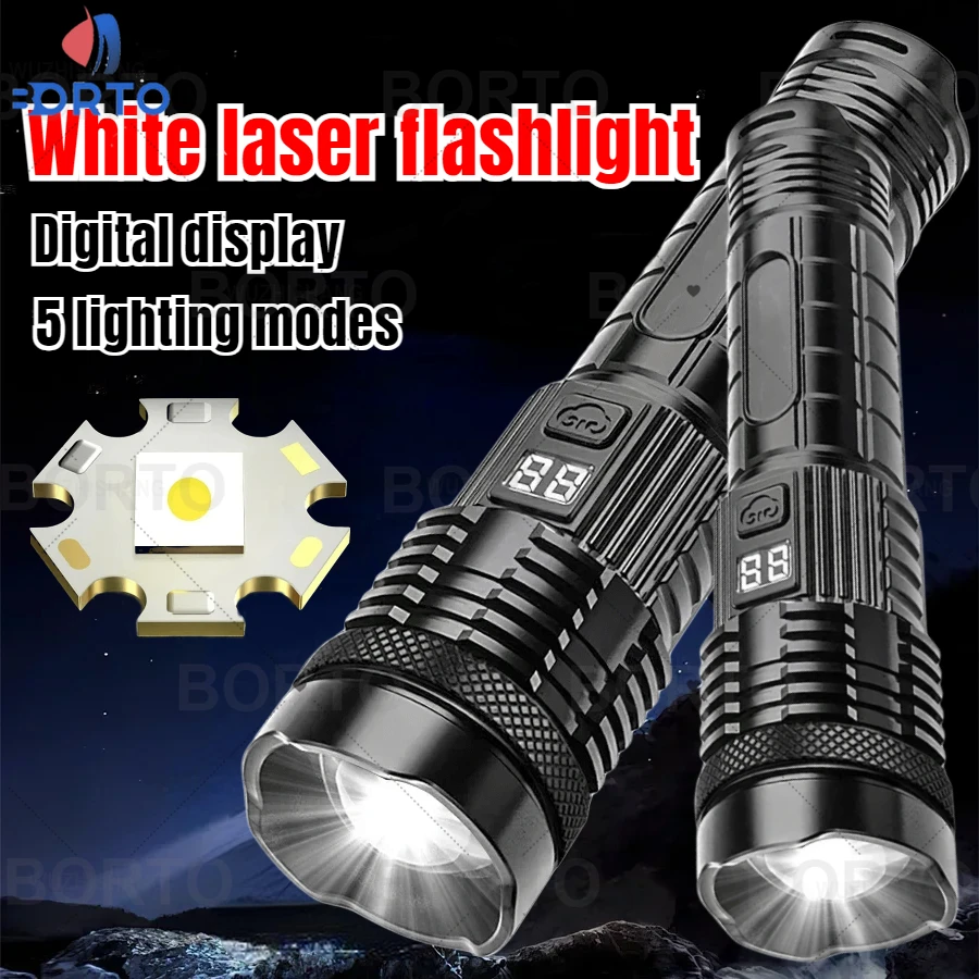 

FLSTAR FIRE Ultra Bright White Laser LED Tactical Flashlight USB Rechargeable Torch Zoom Waterproof Lantern for Camping Fishing