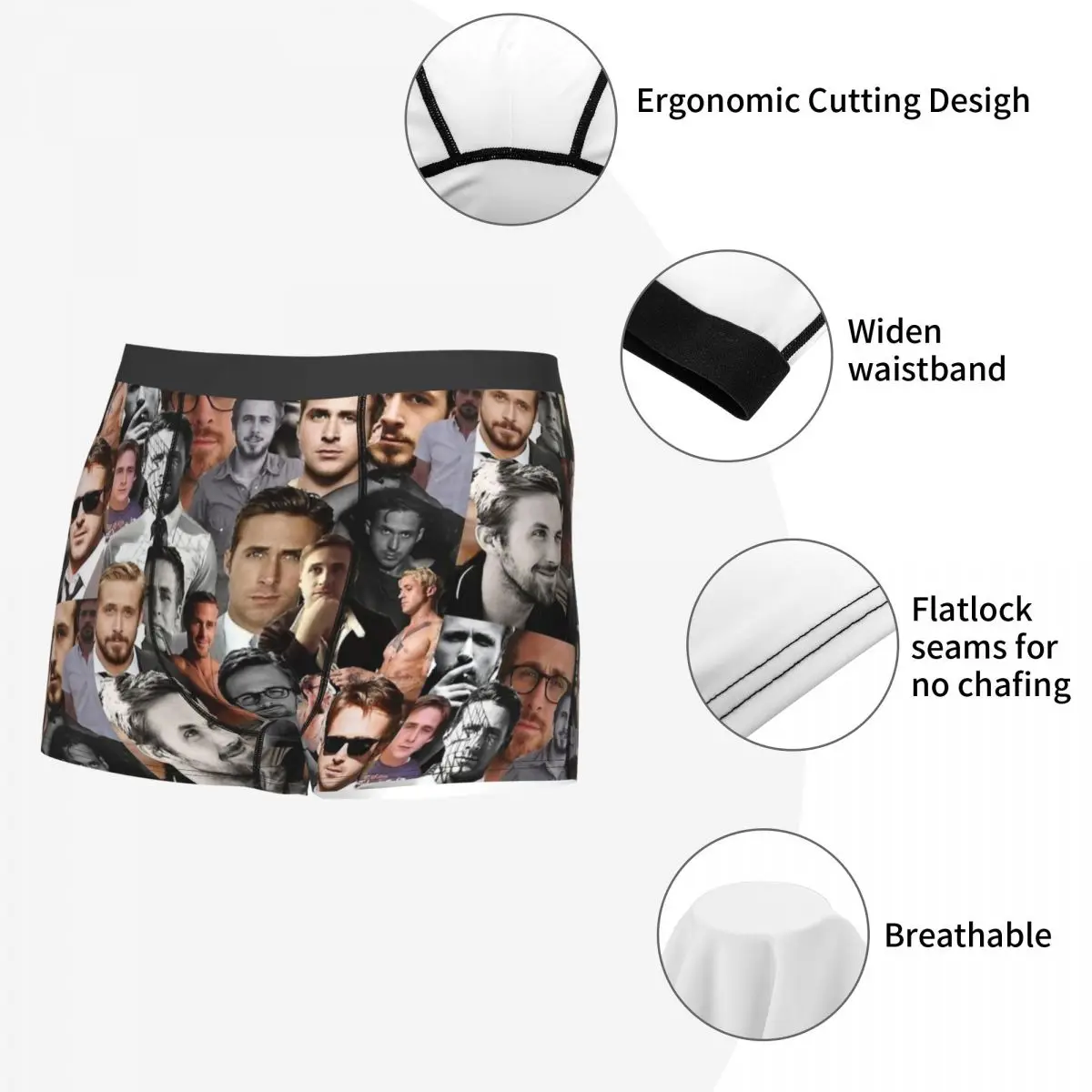 Novelty Boxer Ryan Gosling Collage Shorts Panties Briefs Man Long Underwear Breathable Underpants for Homme S-XXL