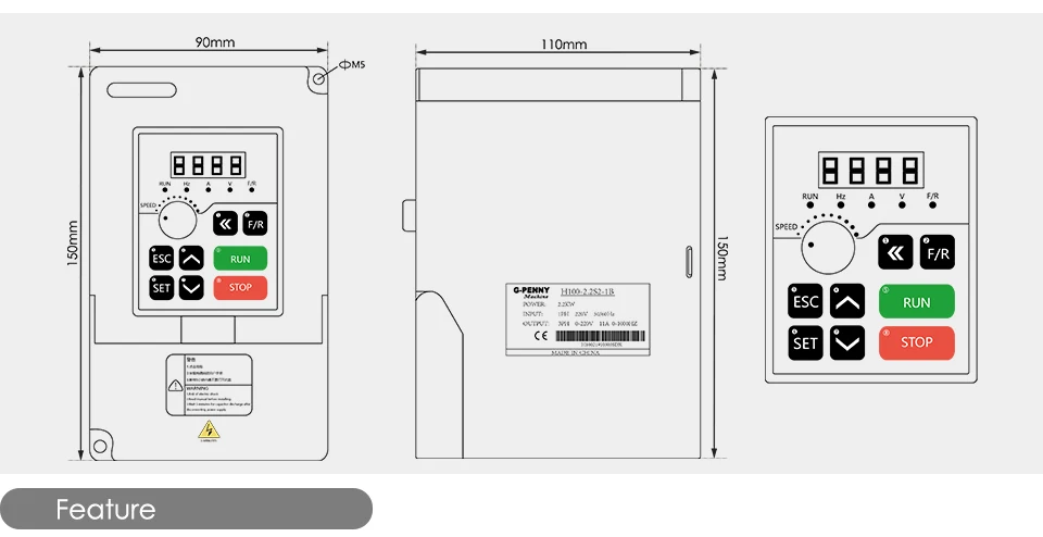 G-Penny 220V 2,2kW ER20 80mm Wassergekühlter Spindelmotor-Kit mit Keramikkugellager und 2,2kW H100 Wechselrichter für CNC-Fräsmaschine – Detail 6