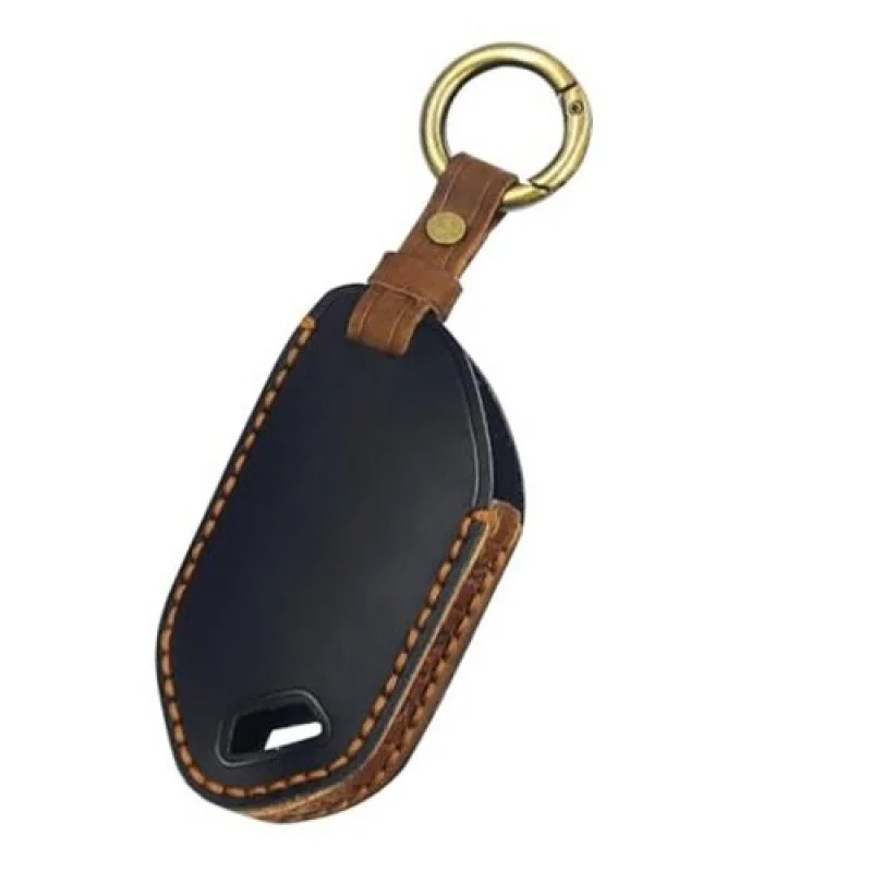 

A+ Key Fob Cover for Kia Telluride Accessories 2023 Black Leather Brown Stitching