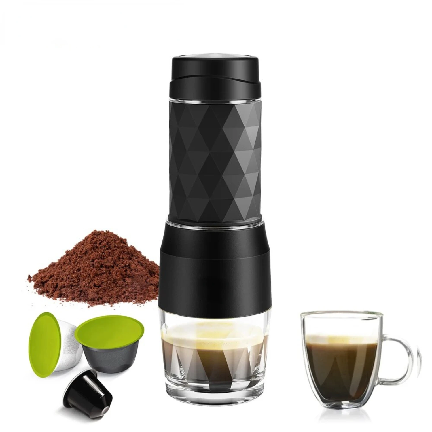 

Portable Coffee Maker Espresso Machine Hand Press Capsule Ground Coffee Brewer Portable for Travel and Picnic,