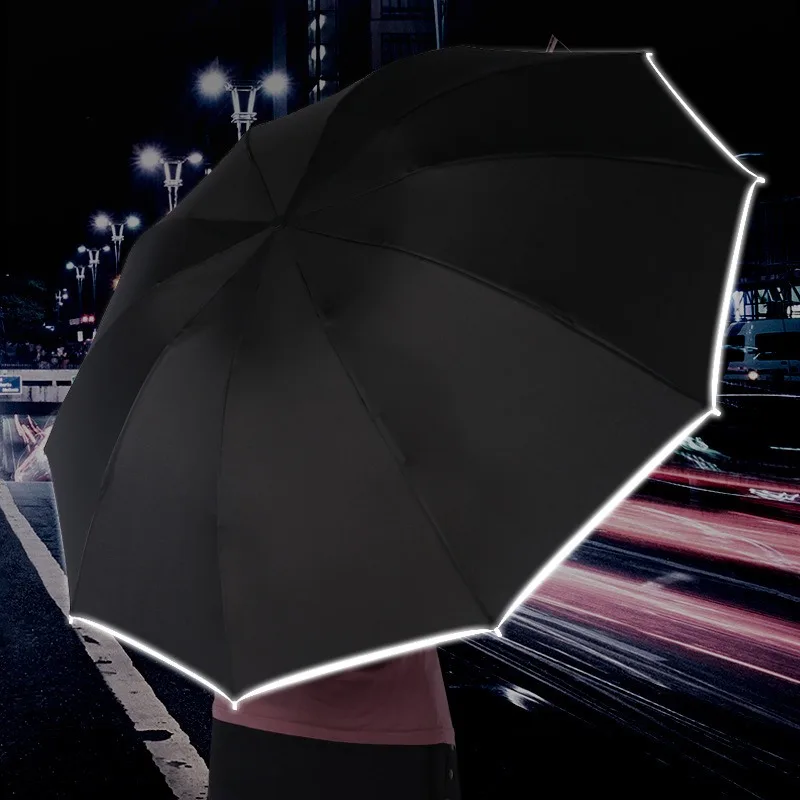 Fully Automatic Flashlight Advertising Umbrella Black Plastic Sunshade Car Led Light Reflective Strip Folding Sunny Umbrella view 3
