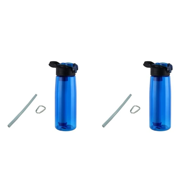 B69C 2X Water Bottle With Water Filter Lockable Lid BPA Free Water Purifier Bottle For Travel, Hiking, Camping, Emergency