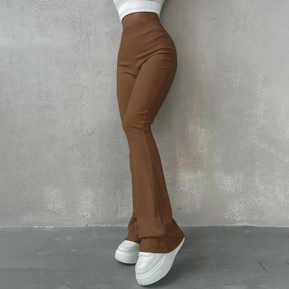 Casual Women Pants Flared Leg Shape Pants High Elastic Waist Women's Yoga Pants with Flared Hem Soft Warm Fabric for Fall Winter