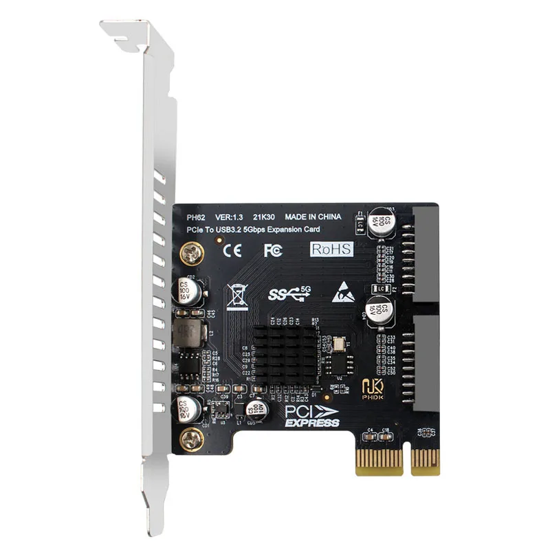 PCIe to USB3.0 Dual 19/20 Pin Connector for Front Panel Card USB 3.0 19P/20P Header Interface PCI-E X1 Adapter Card