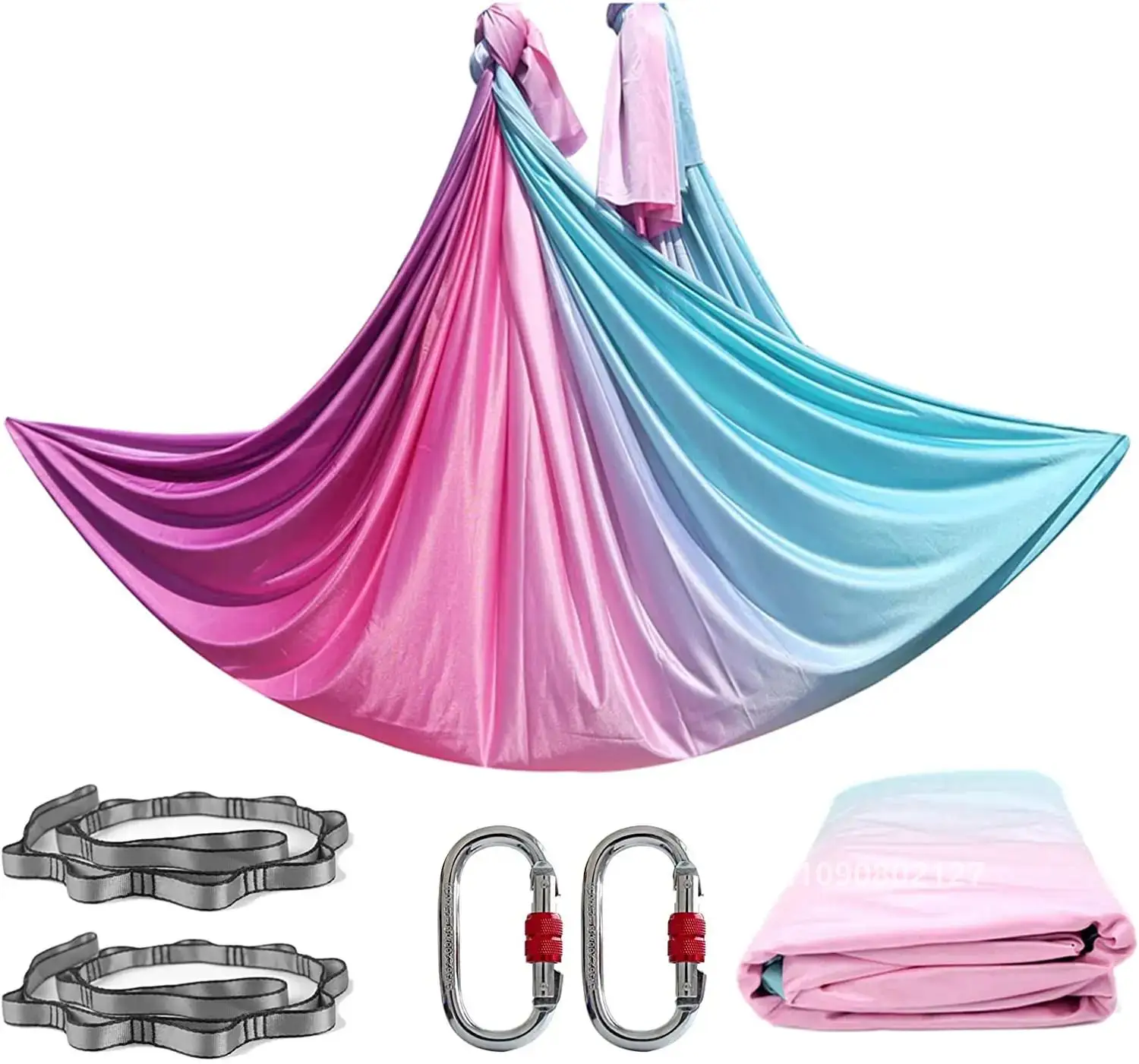 Aerial Yoga Hammock Set Fitness Pilates Silk  Fabric Yoga Swing 5.5 Yards Include Carabiners Daisy Chain for Inversion Exercises