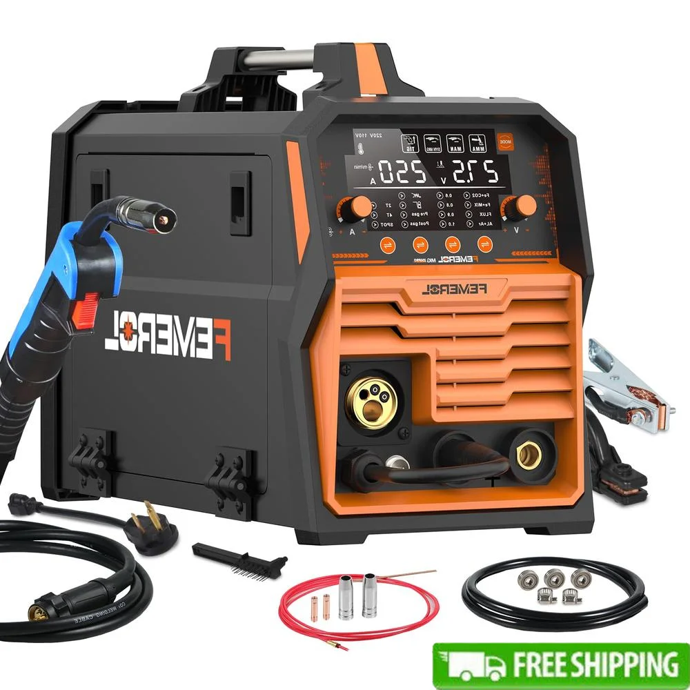 Multi-Function 250A Welding Machine Gas/Solid Wire MIG Flux Core Stick TIG Spot Welding Aluminum Compatible  Included