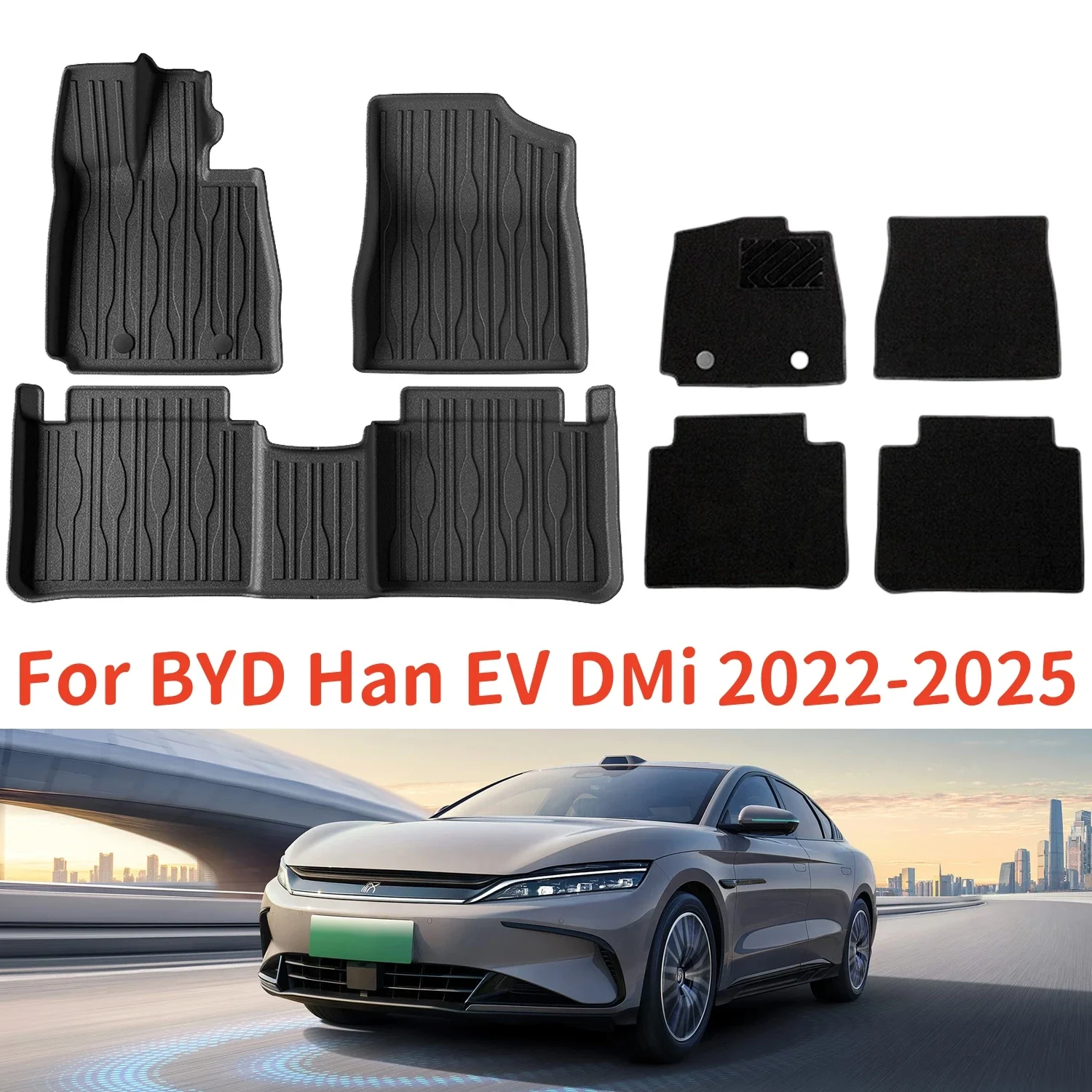 

For BYD Han EV / DMI 2022-2025 TPE Floor Mats and Cargo Liner, All Weather Anti-Slip Waterproof Rear Trunk Mats Backrest Mats