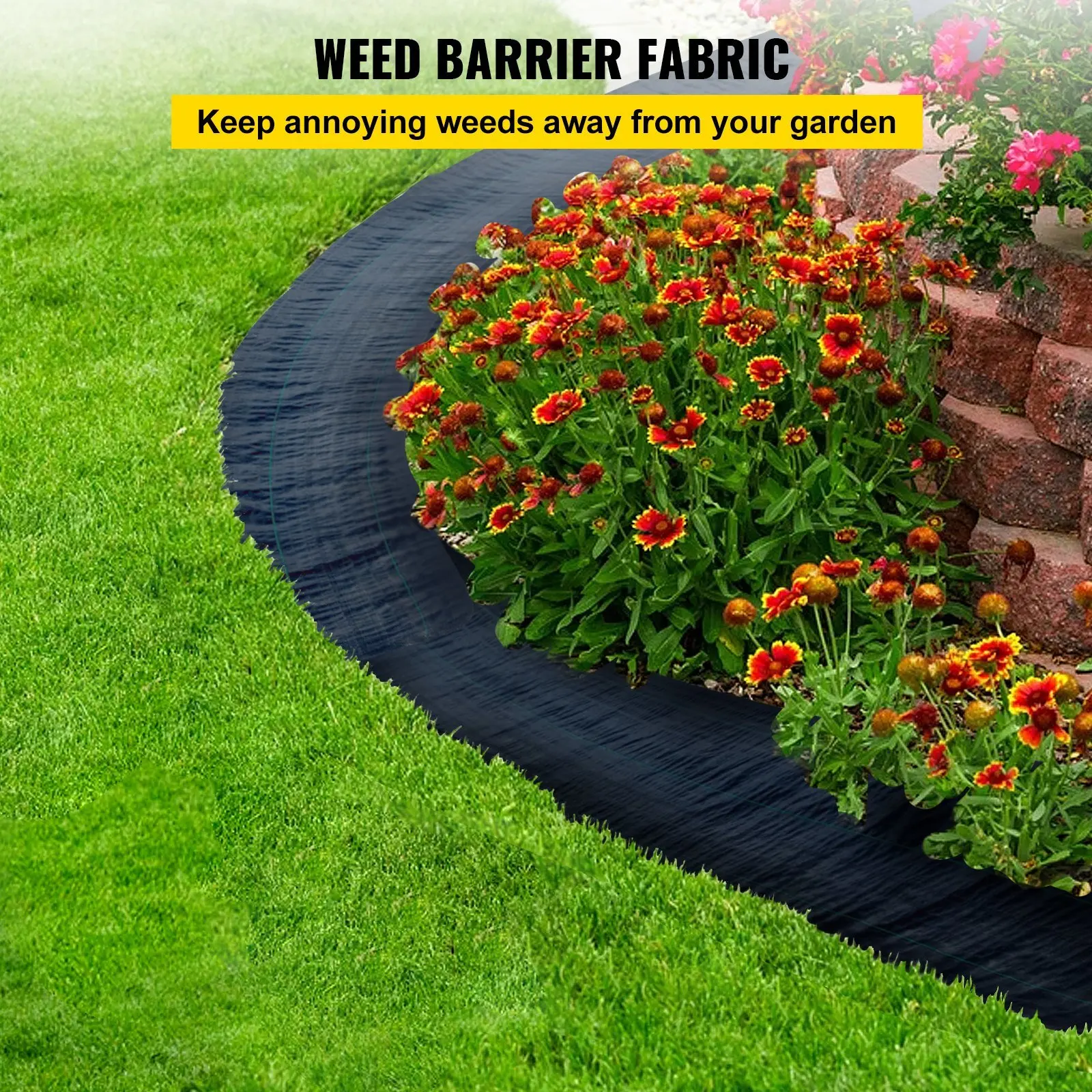 VEVOR 2*3FTx300FT Premium Weed Barrier Fabric Heavy Duty 3.2OZ; Woven Weed Control Fabric; High Permeability Good for Flower Bed