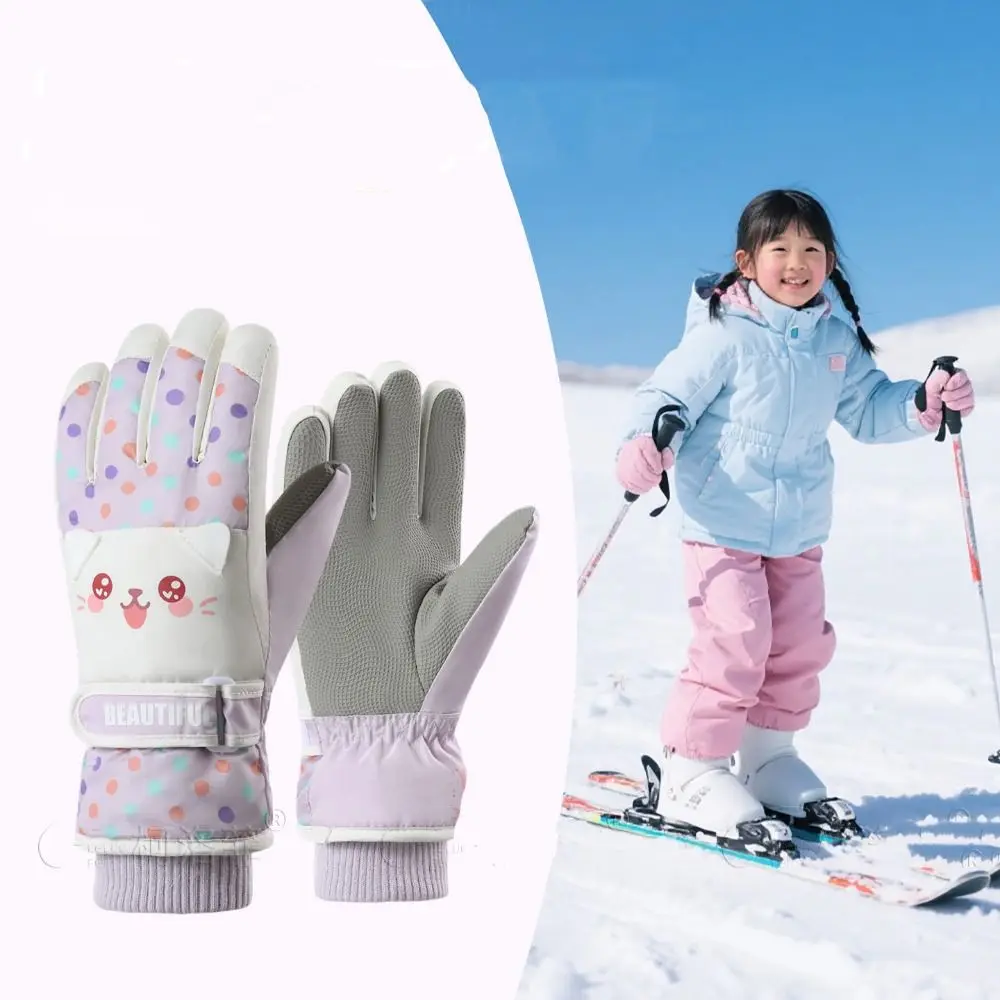 

Cartoon Children Ski Gloves Full Finger Riding Kids Snowboard Gloves Bicycle Keep Warm Girls Skiing Gloves Outdoor Sports