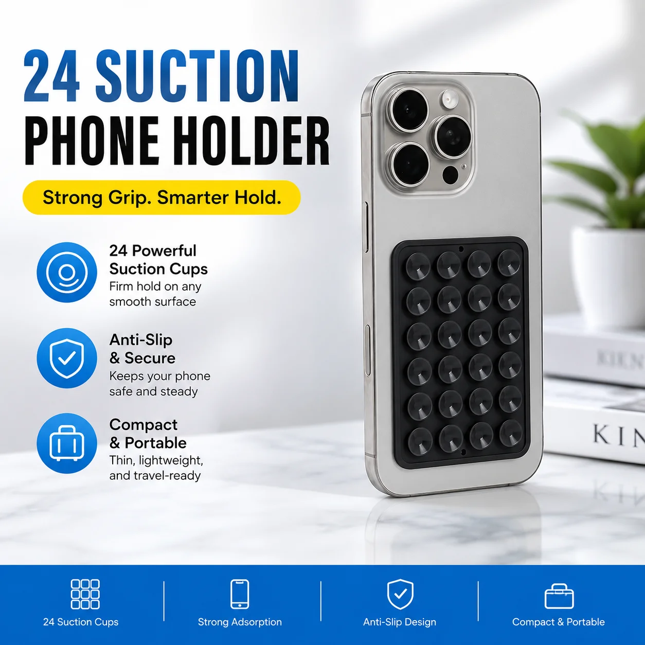 

24 Silicone Suction Cups Black Minimalist Sticker Anti Slip Phone Case Square Portable Phone Holder