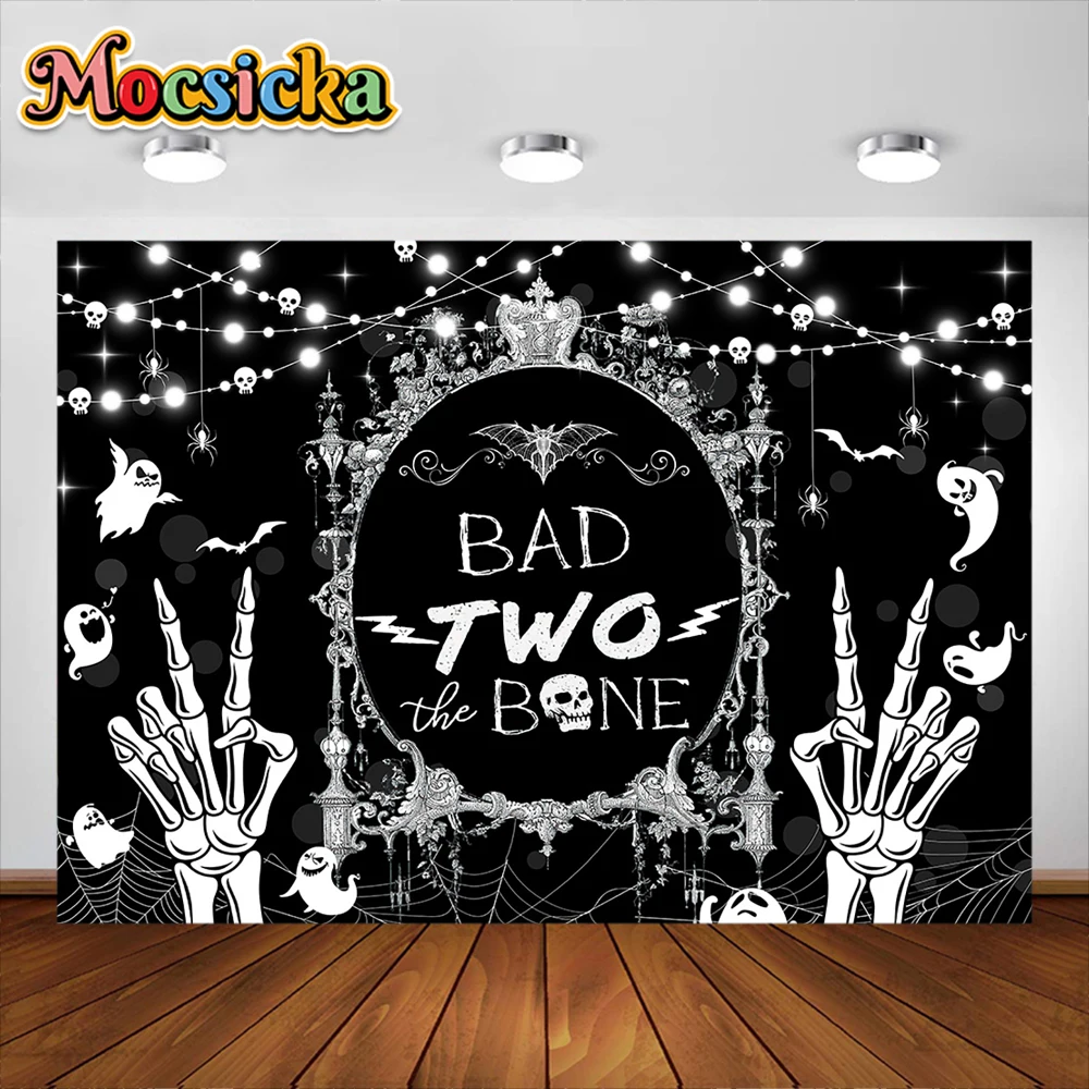 Mocsicka Bad Two Photography Background Cartoon Skeleton Ghost Decoration Kids Party Decoration Supplies Studio Props Banner