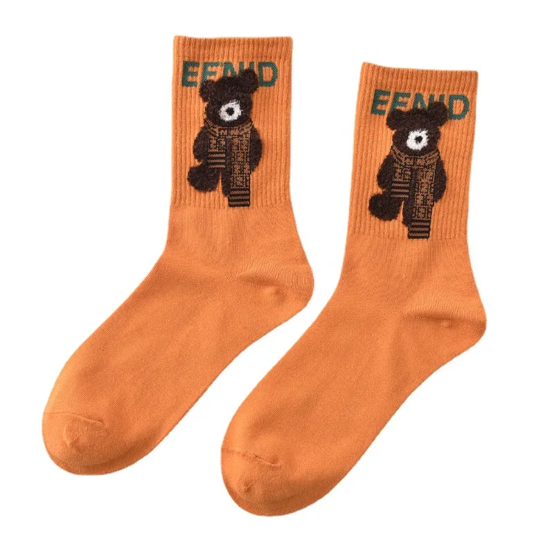 Spring Autumn Winter Cartoon Women\'S Socks Cotton Mid-Tube Cute Bear Print Trend Short Socks Comfortable Breathable Sports Socks